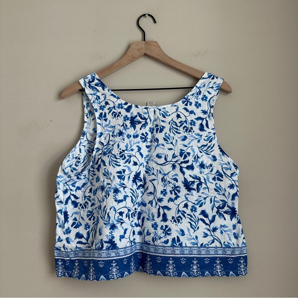 Joie Blue White Floral Linen Sleeveless Top Women’s Large 100% Linen - Picture 2 of 6